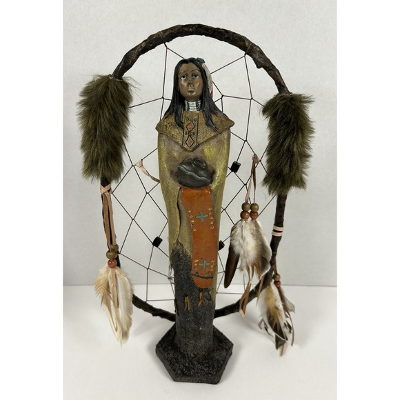 Native American Other - Southwestern Native American Resin Figurine with Dreamcatcher & Feathers 14.5"